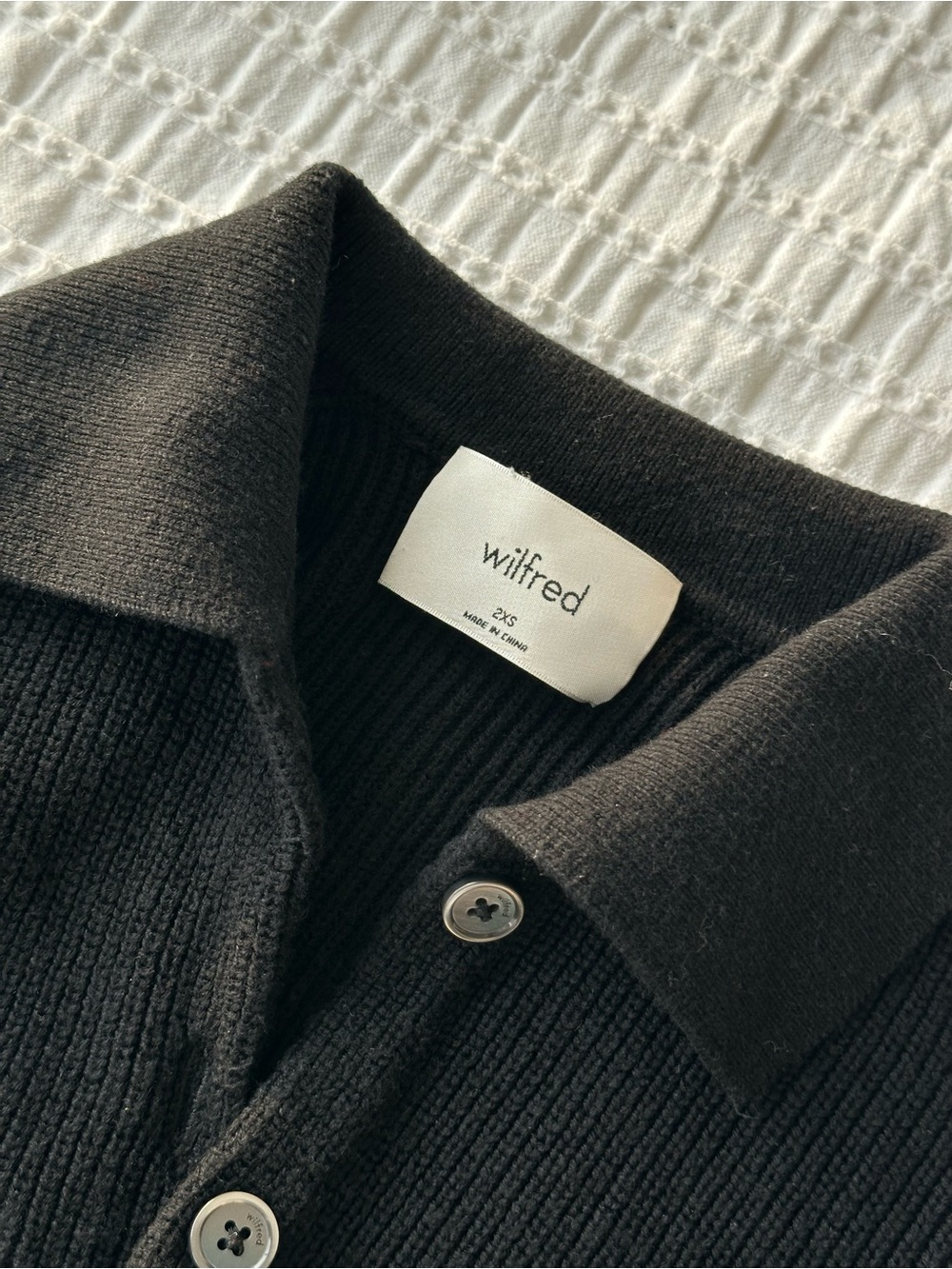 Aritzia: Black Ribbed Cropped Polo Cardigan